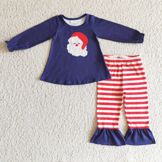GLP0249 Kids Christmas Clothing Girls Long Sleeve Top And Long Pants Pajamas Santa Claus Print