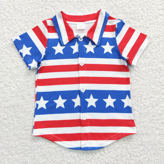 BT0196 Boys National Day Striped Stars Short Sleeve Top