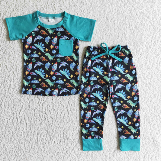 rts no moq BSPO0024 Kids Clothing Boys Short Sleeve Top And Long Pants Pajamas