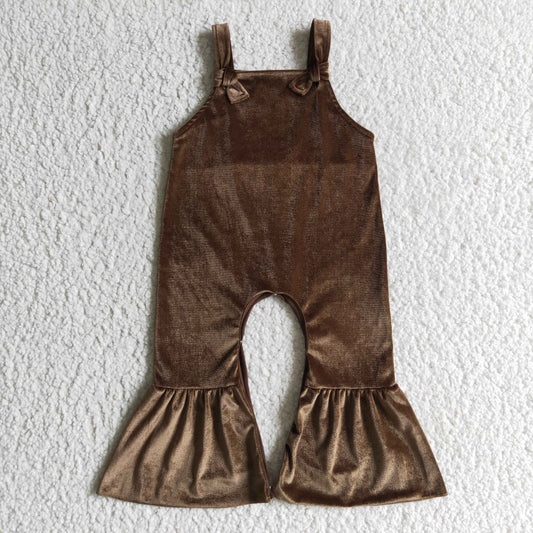 SR0090 girl clothes brown gold velvet romper long pants