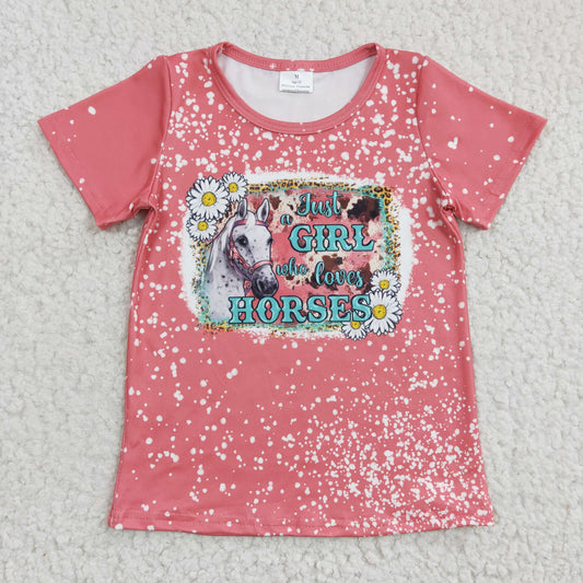 GT0095 Girl GIRL horse little daisy pink short-sleeved top