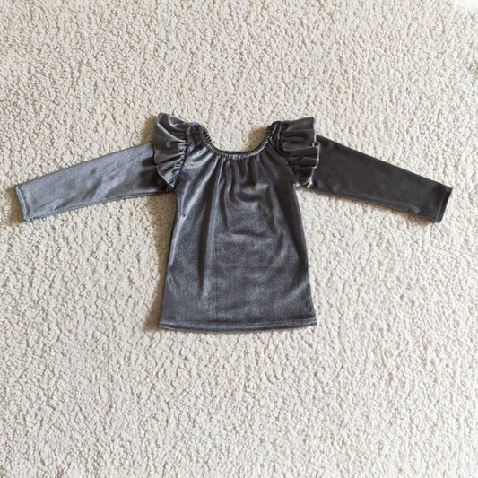 GT0063 girls grey gold velvet long sleeve top