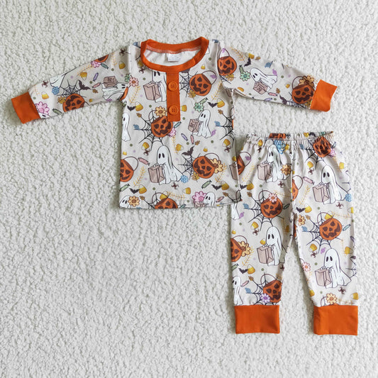 BLP0048 2pcs halloween pumpkin print long sleeve match boy's pajamas outfits