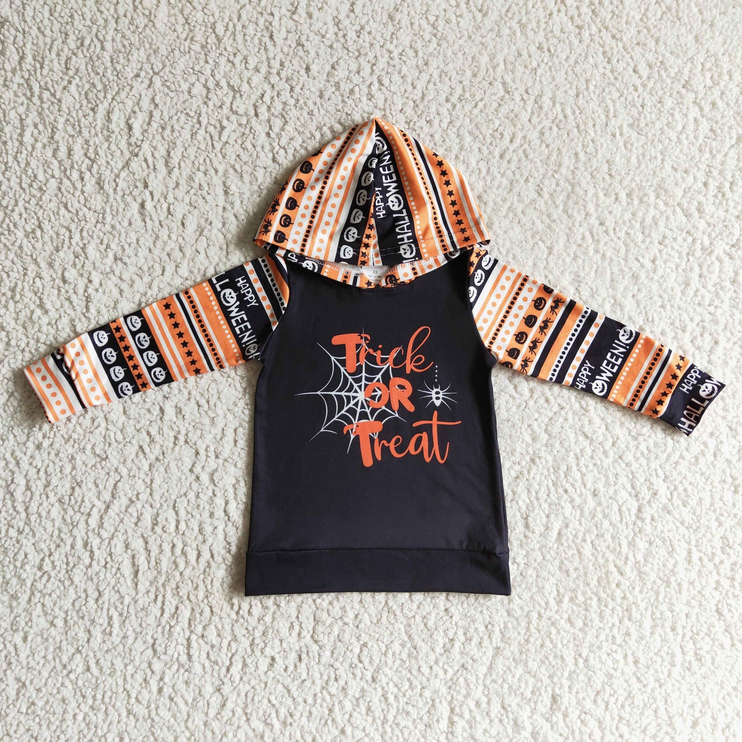 BT0067 Boys Halloween Long Sleeve Top Pumpkin Print Milk Silk Long Sleeve Top With A Hat