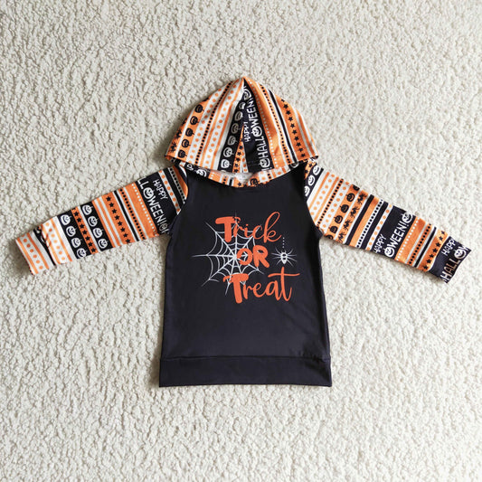 BT0067 Boys Halloween Long Sleeve Top Pumpkin Print Milk Silk Long Sleeve Top With A Hat