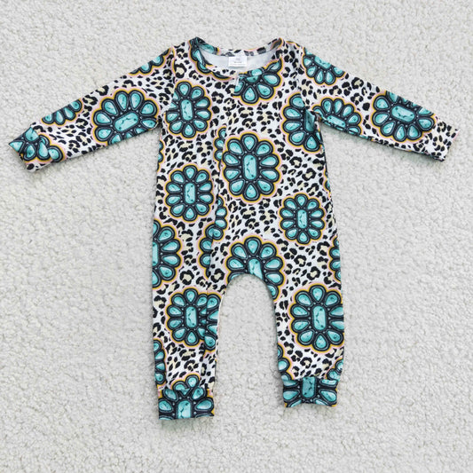 LR0254 Girls Gem Leopard Long Sleeve Bodysuit