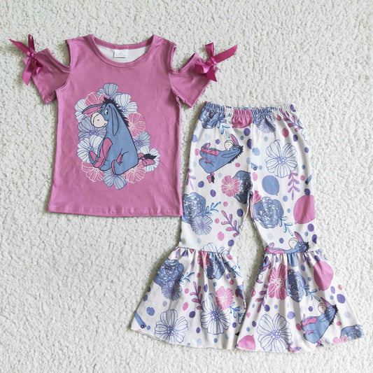 GSPO0144 girl  clothes  short sleeves long pants cartoon print baby clothing girl's outfit milk silk