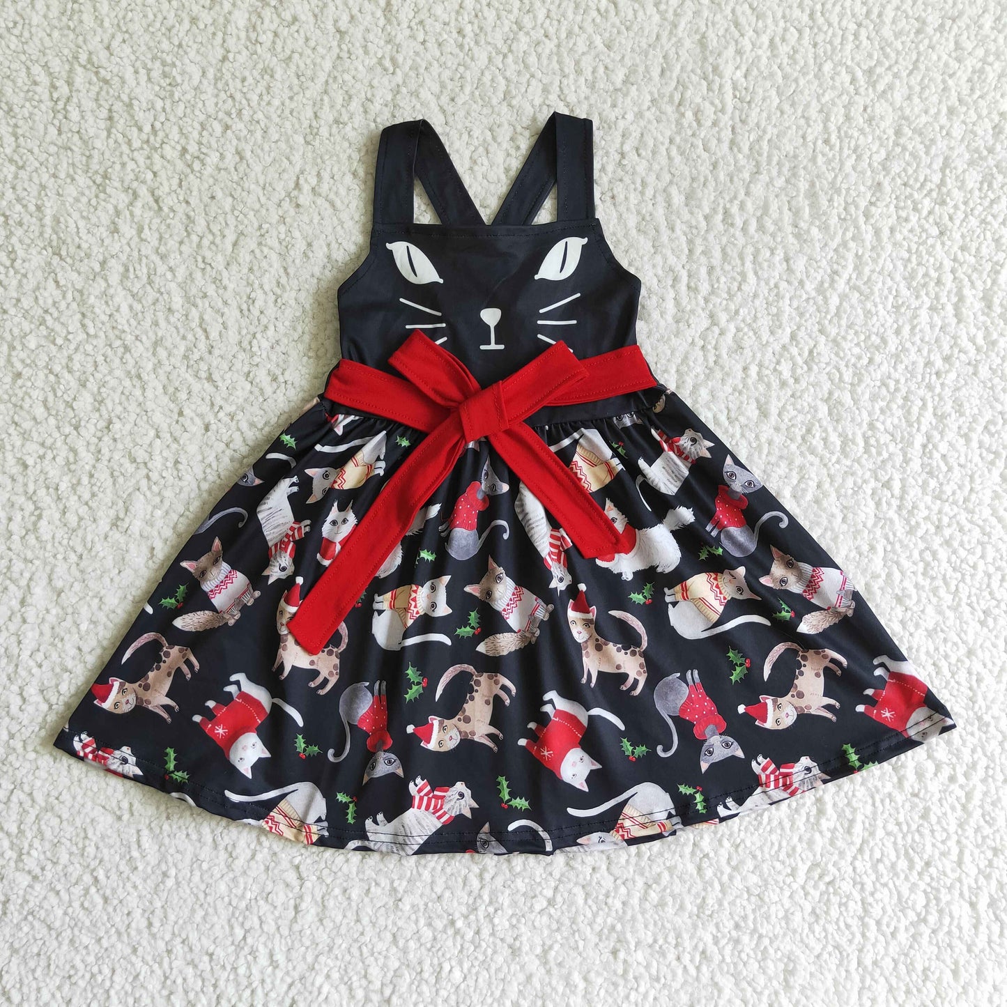 GSD0140 children christmas clothing sleeveless cat dress milk silk