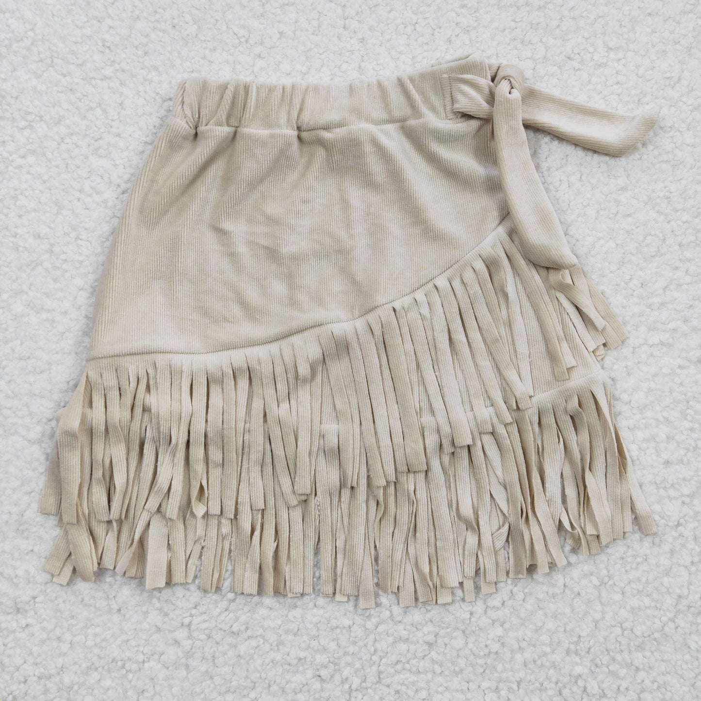 GLK0008 Girls Beige Gold Velvet Fringe Skirt