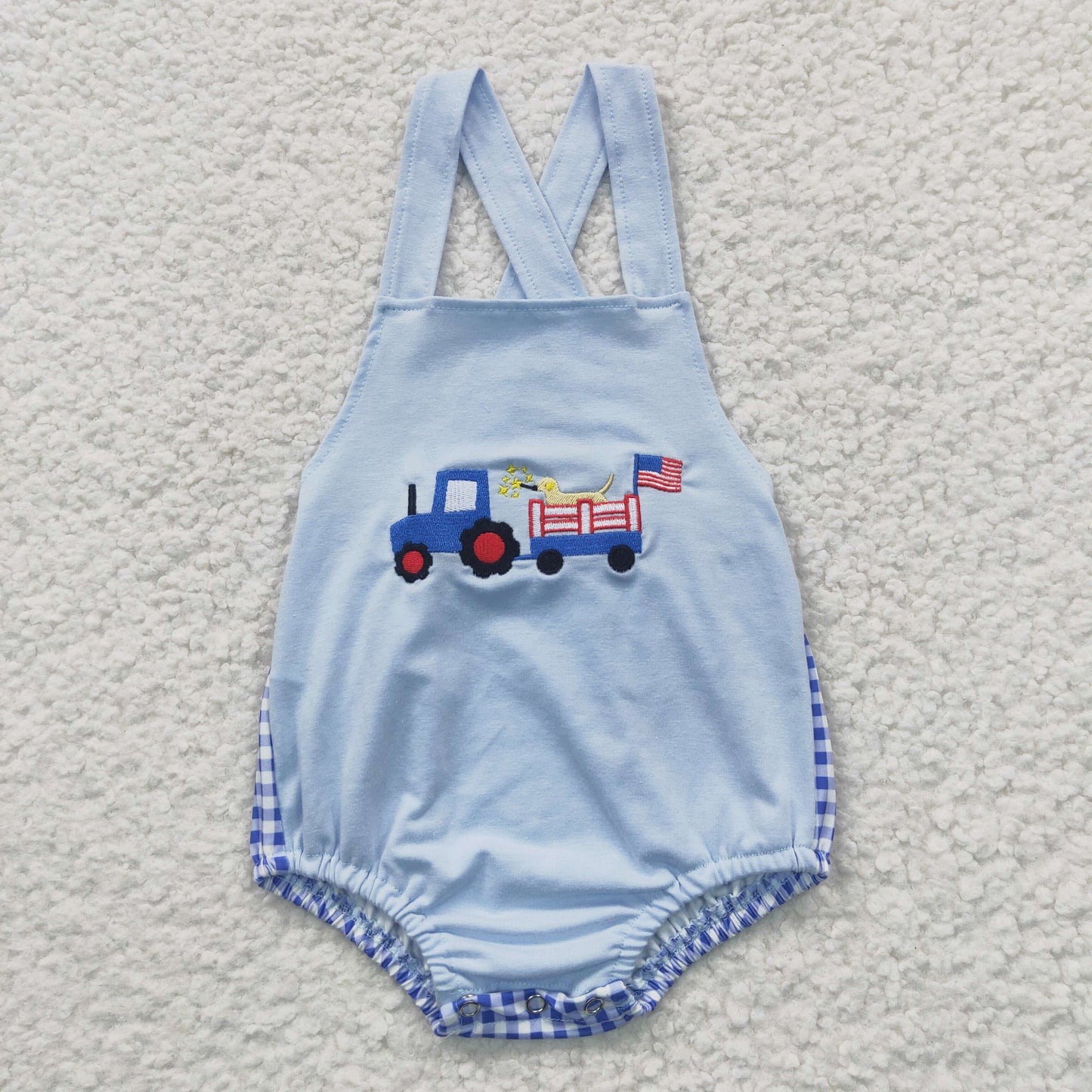 SR0273 Boys Embroidered National Day Car Dog Blue Vest Jumpsuit