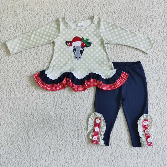 GLP0036 Girls outfit Christmas Cow Print Long Sleeve Long Pants