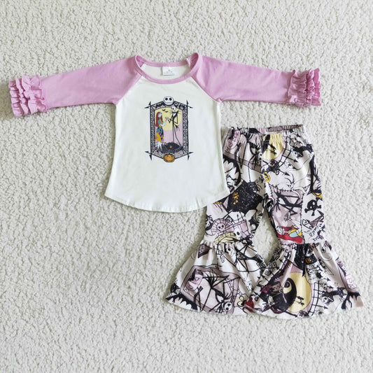 6A27-3 girls clothing long sleeve long pants  baby girl outfit milk silk cartoon print