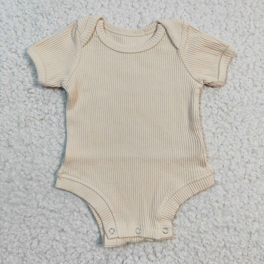SR0208 Cream-colored Ribbed Short Sleeve Bodysuit