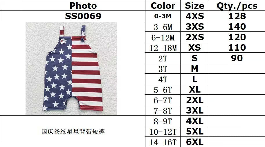 SS0069National Day Stripe Star Bib Shorts 0-3m-2t