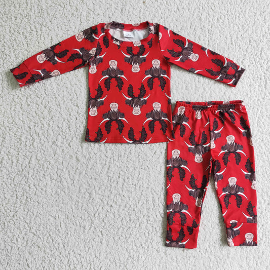 BLP0083 Kids Clothing Boys Long Sleeve Top And Long Pants Pajamas Cow Print