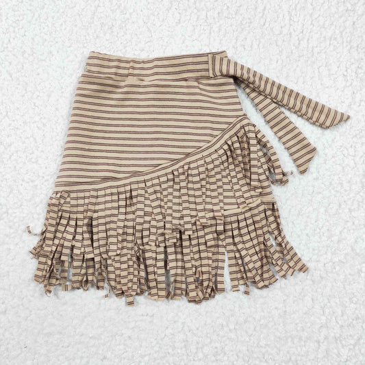 GLK0001 Girls Khaki Gold Velvet Fringe Skirt