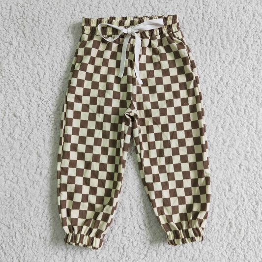 P0021 Girls Long Pants Beige Checkerboard Pants