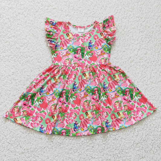 B10-12 strawberry cartoon flying sleeve dress