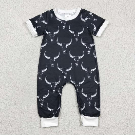 SR0142 Boys Bull Head Black Short Sleeve Onesie