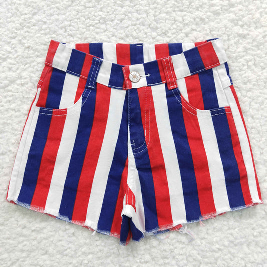 SS0082 National Day red and blue striped denim shorts