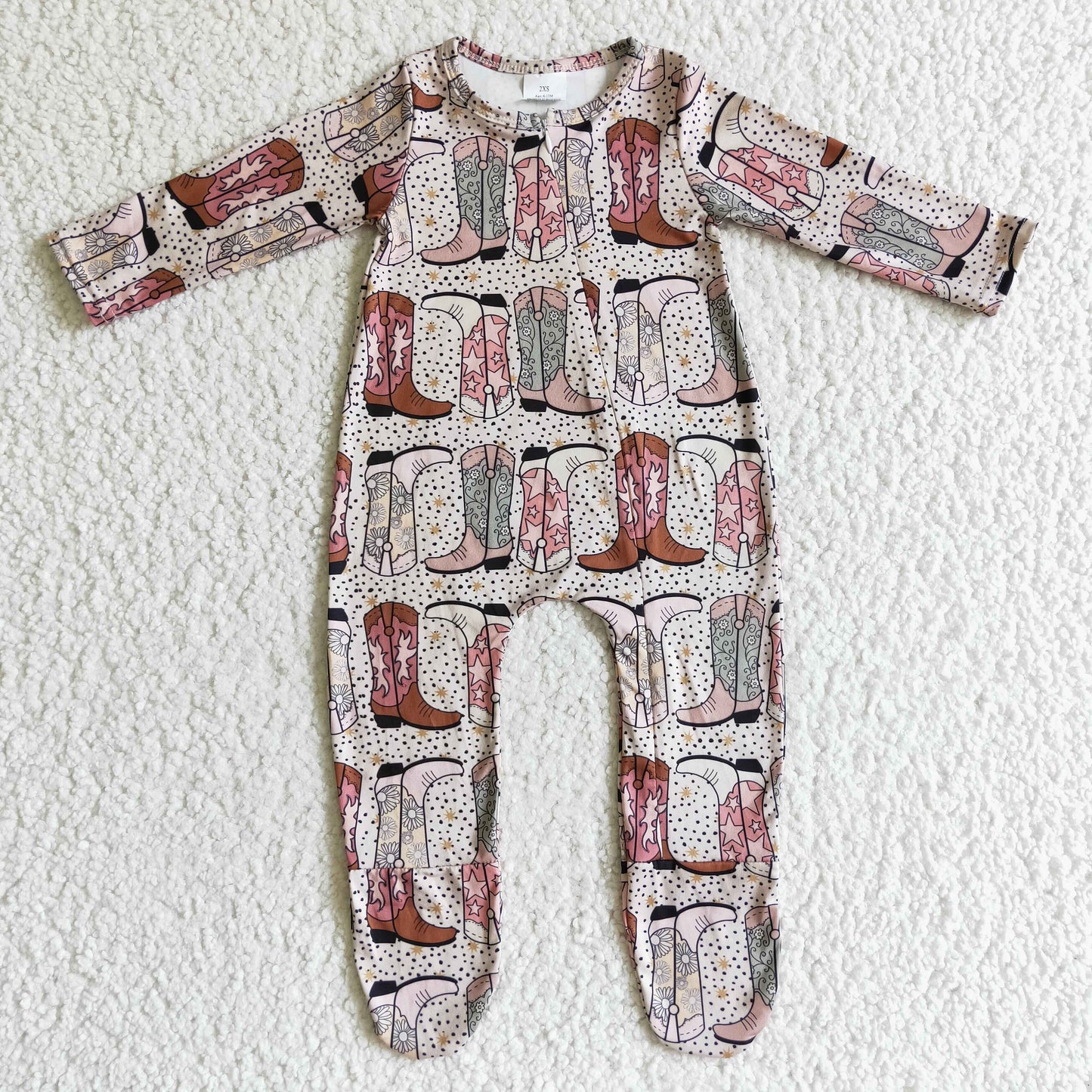 RTS NO MOQ ETA 5/7days Arrived LR0070 Baby Boots Print Long Sleeve Bodysuit Romper