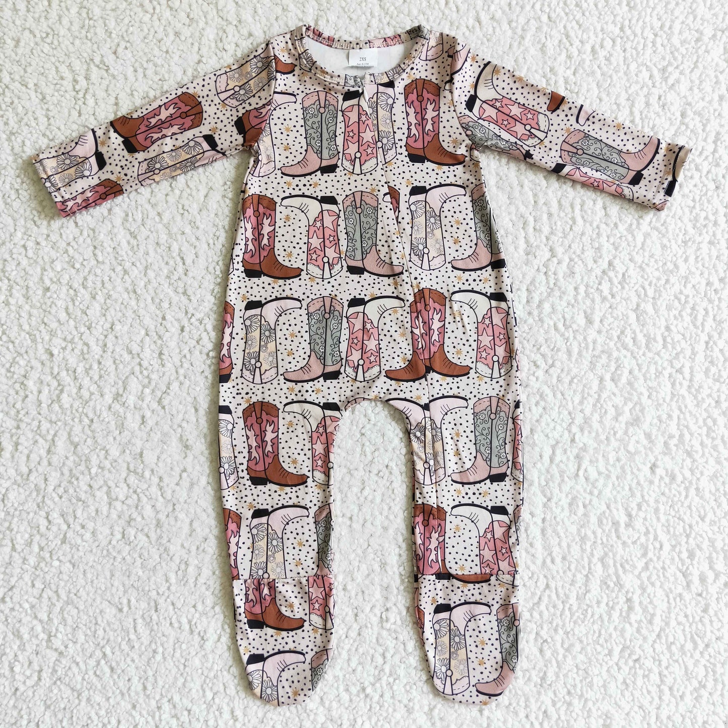 LR0070 Baby Boots Print Long Sleeve Bodysuit Romper