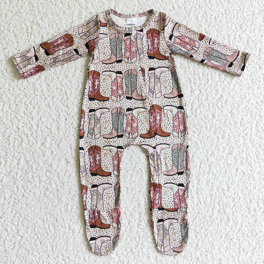 LR0070 Baby Boots Print Long Sleeve Bodysuit Romper