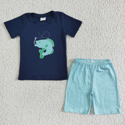 fish  navy cotton top with shorts outfits
