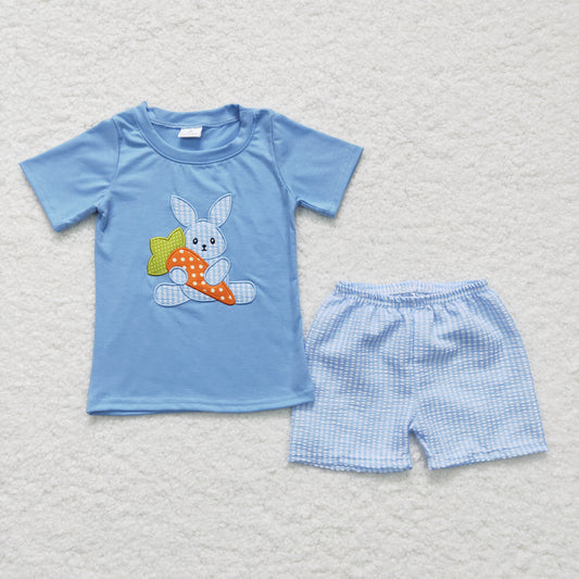 BSSO0087 boys Easter summer short sleeve and short pants rabbit print milk silk