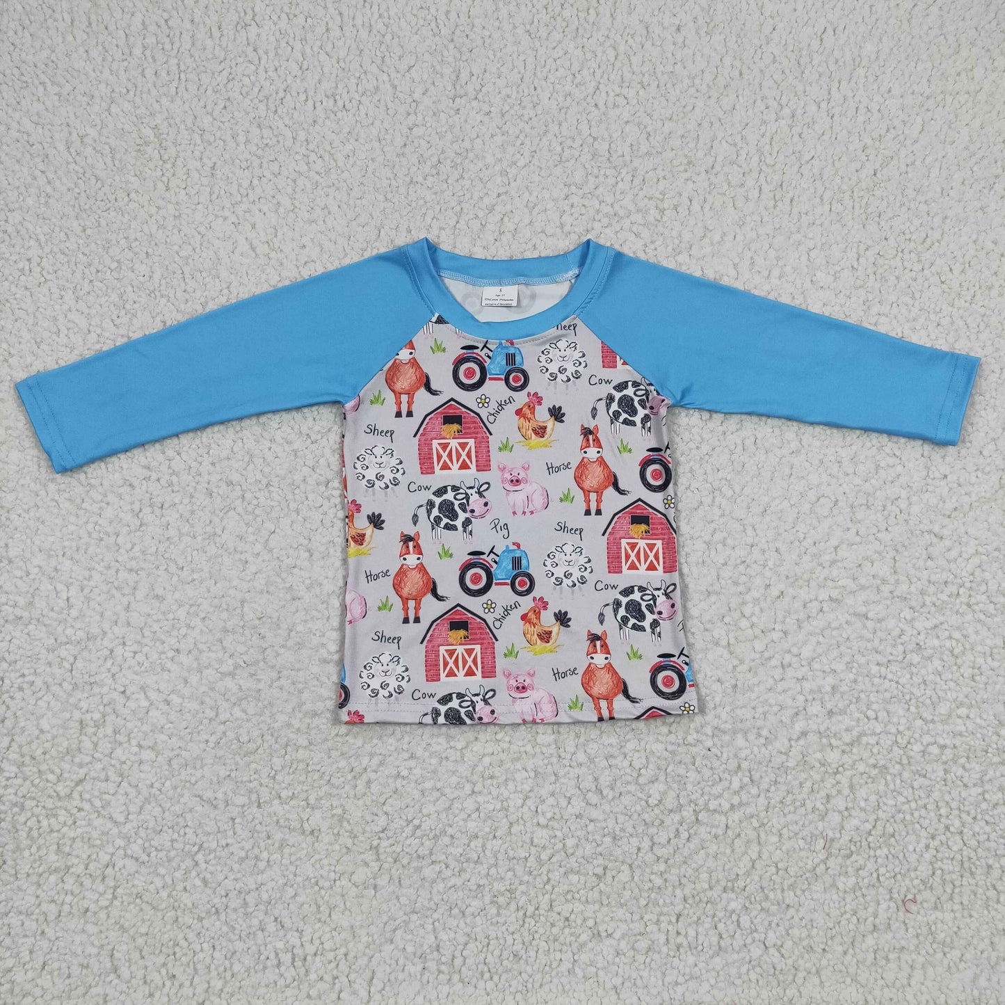 BT0110 Boys Farm Cow Horse Pig Chicken Long Sleeve Top