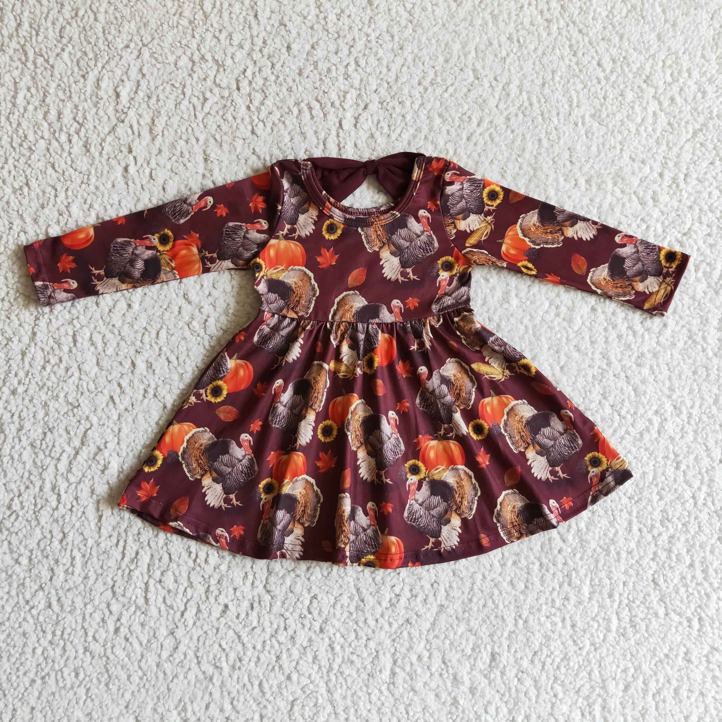 rts no moq GLD0053 girls thanksgiving dress Turkey print long sleeve dress