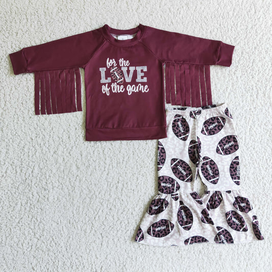 RTS NO MOQ GLP0288 Kids Clothing Girls Long Sleeve Top And Long Pants Football Print