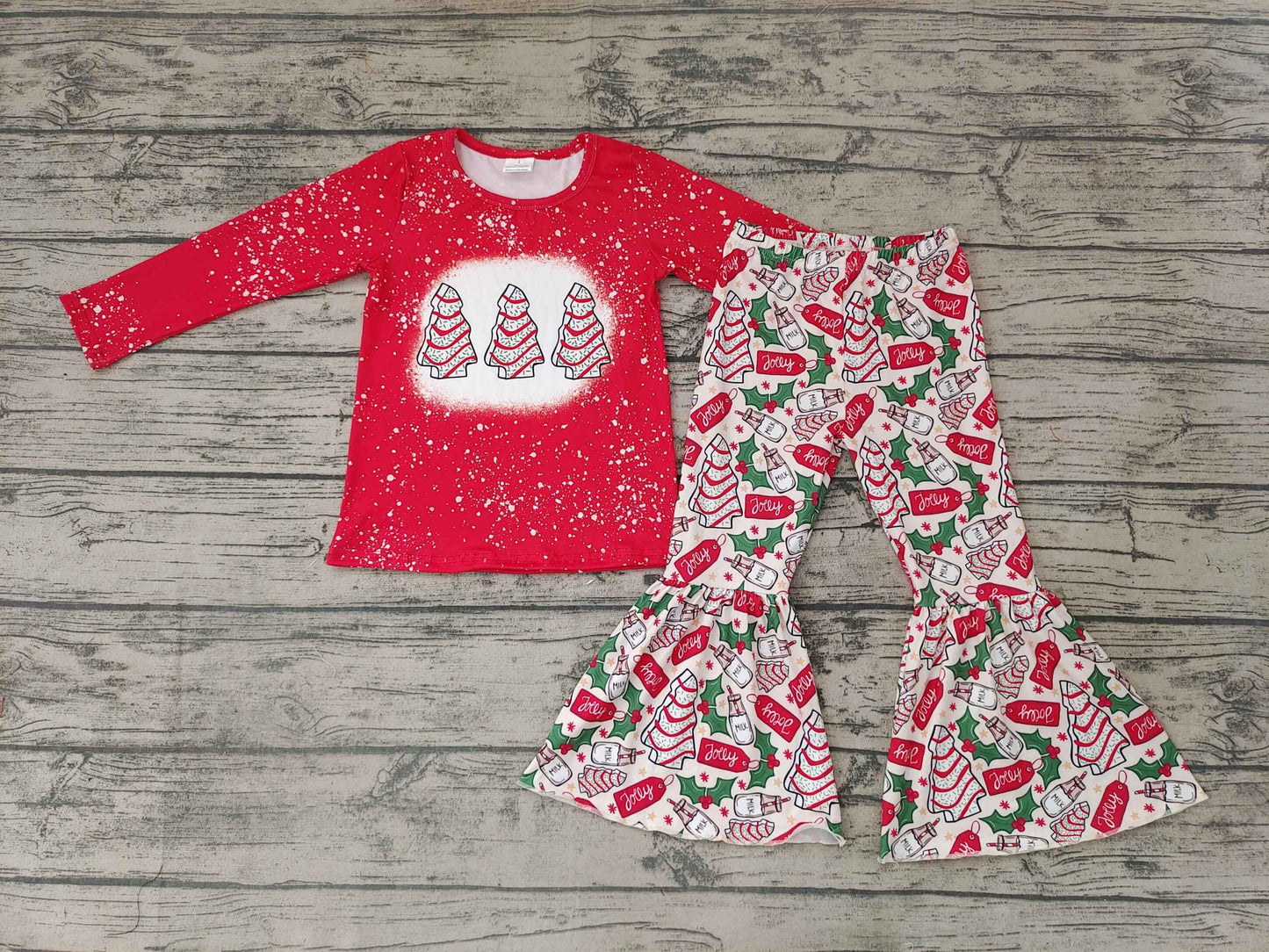 girls christmas outfit long sleeve and long pants cartoon print