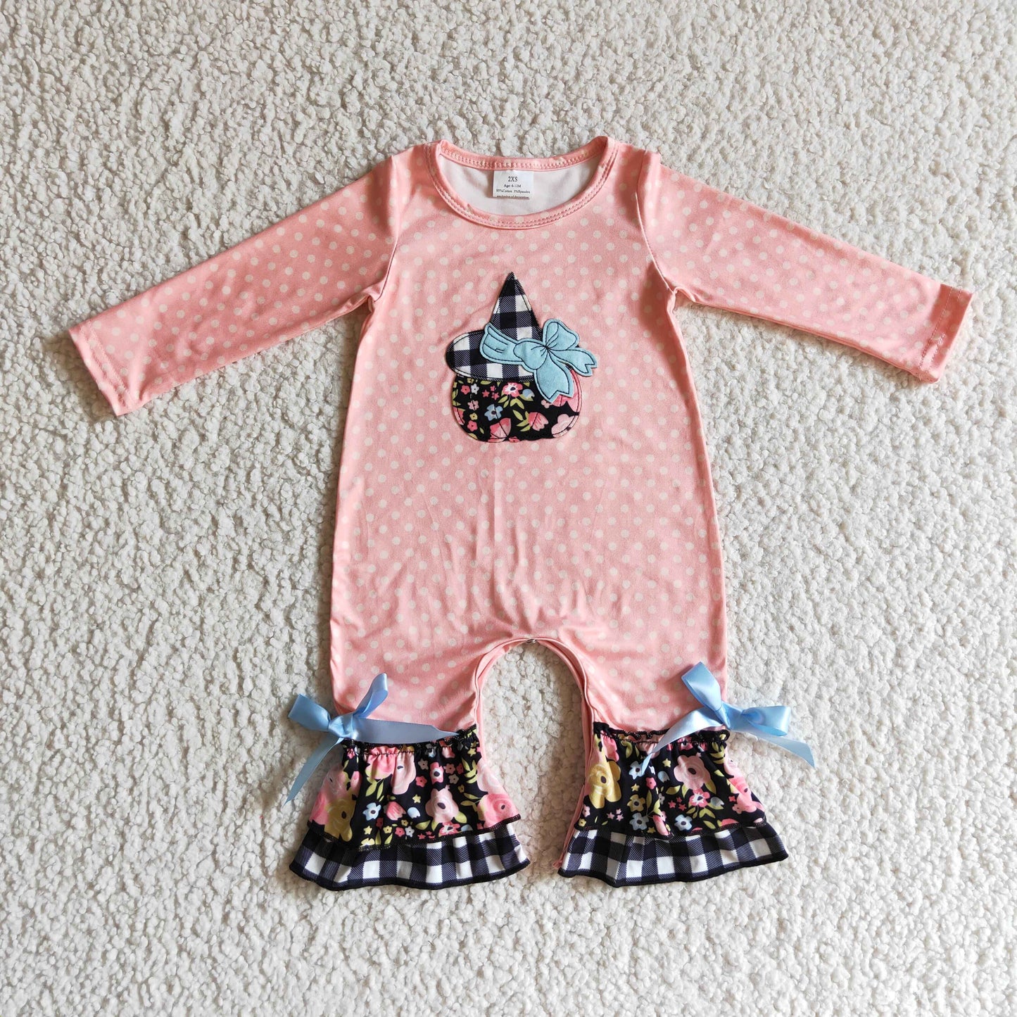 LR0147 baby halloween romper long sleeve long pants baby girls romper milk silk pumpkin print