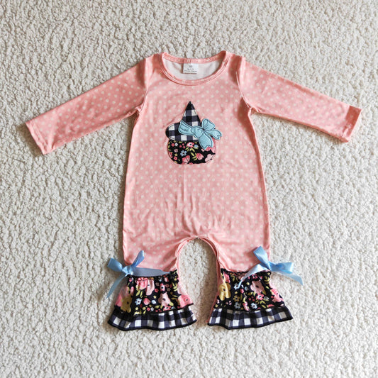 LR0147 baby halloween romper long sleeve long pants baby girls romper milk silk pumpkin print