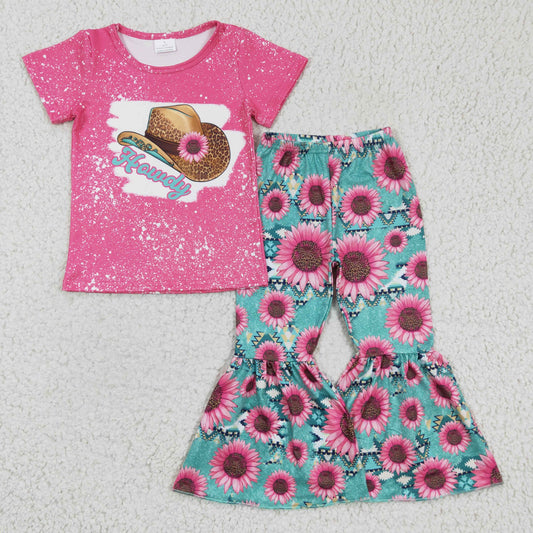 GSPO0232 Kids Clothing Girls Short Sleeve Top And Long Pants Hat Print