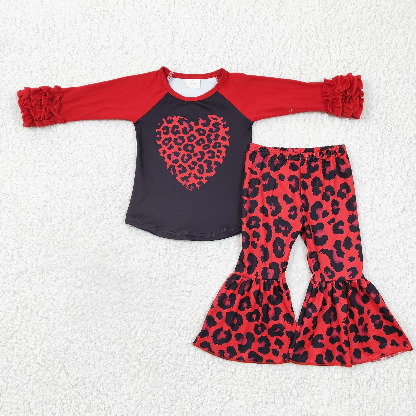 GLP0390 Girls Red Leopard Heart Long Sleeve Trousers Set