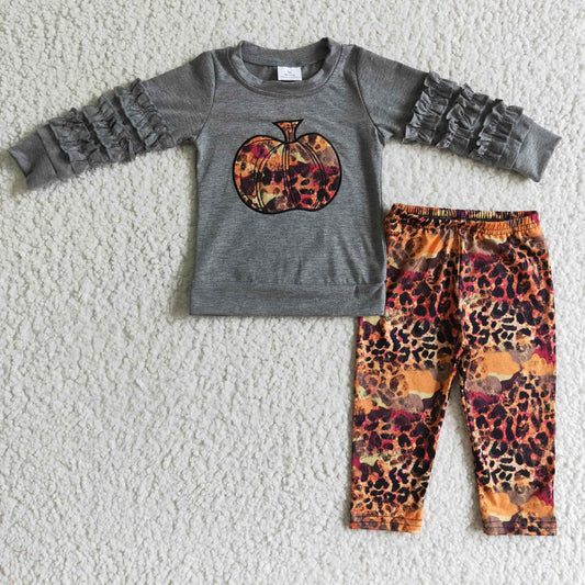 GLP0210 girls Halloween outfit long sleeve and long pants pumpkin print
