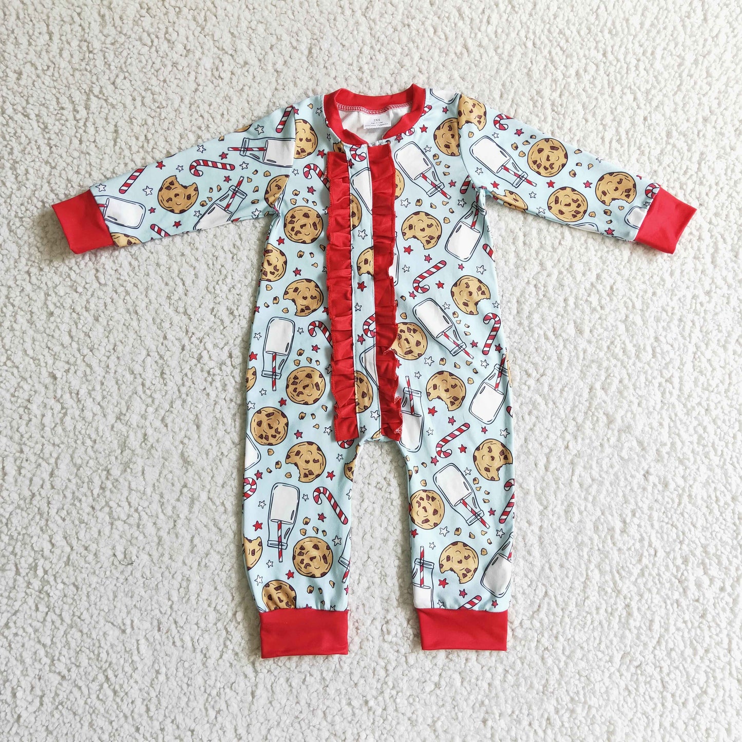 LR0185 baby Christmas romper long sleeve long pants baby girls romper milk silk cartoon print