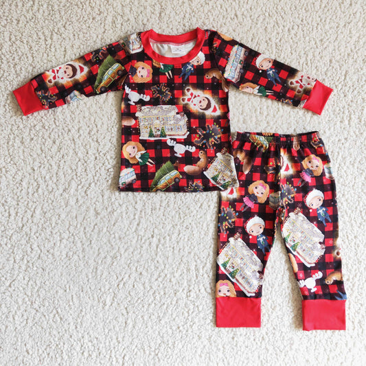 BLP0148 boys Christmas outfit long sleeve and long pants cartoon print pajamas