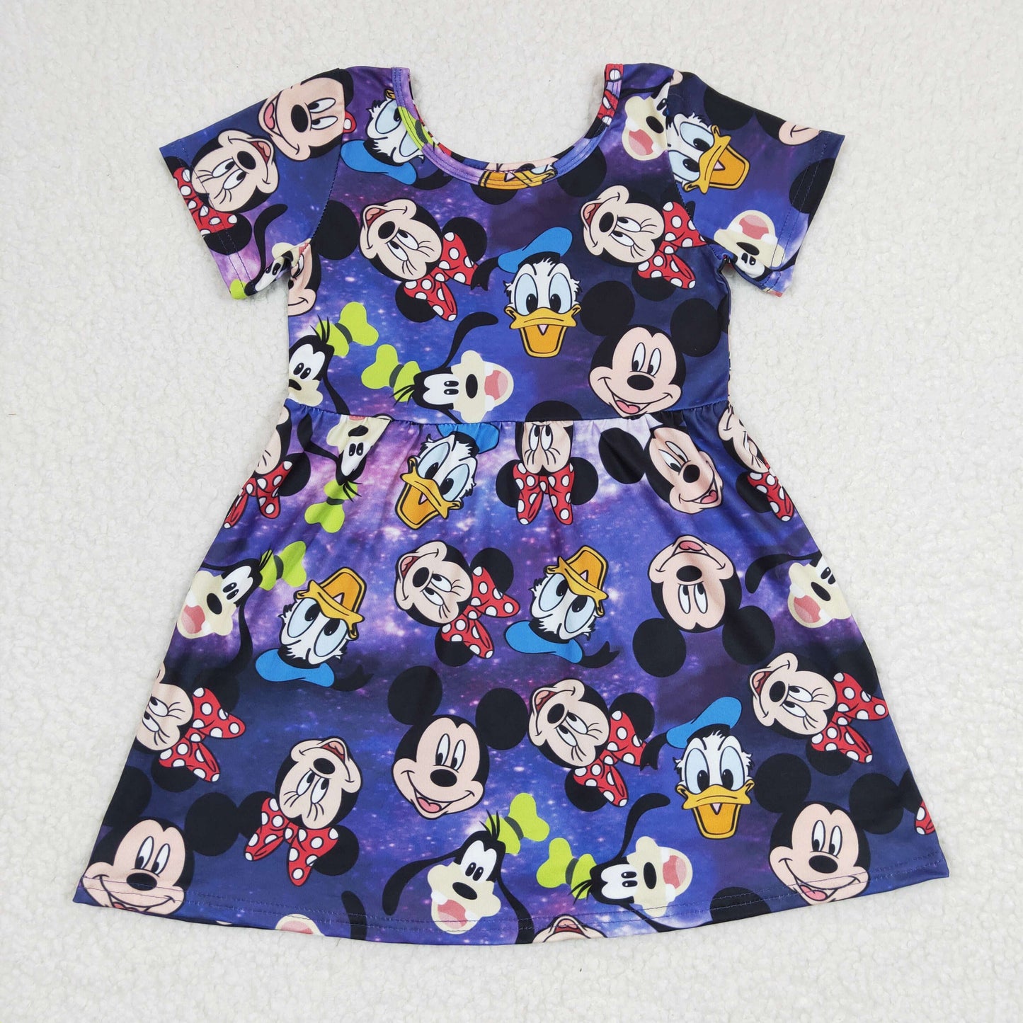 RTS NO MOQ ETA 5/7days arrived GSD0244 Girls Mickey Donald Duck Purple Short Sleeve Dress