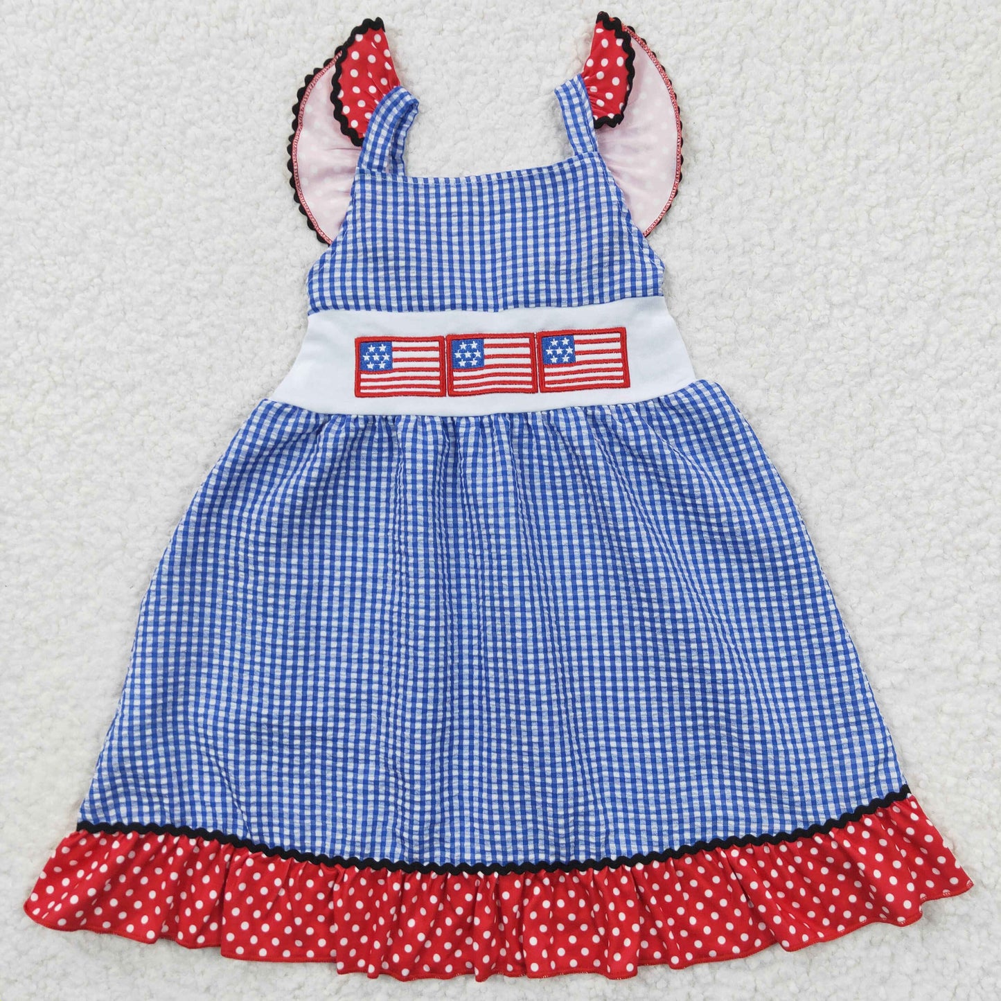 rts no moq GSD0191 Girls Embroidered National Day National Flag Vest Flying Sleeve Dress