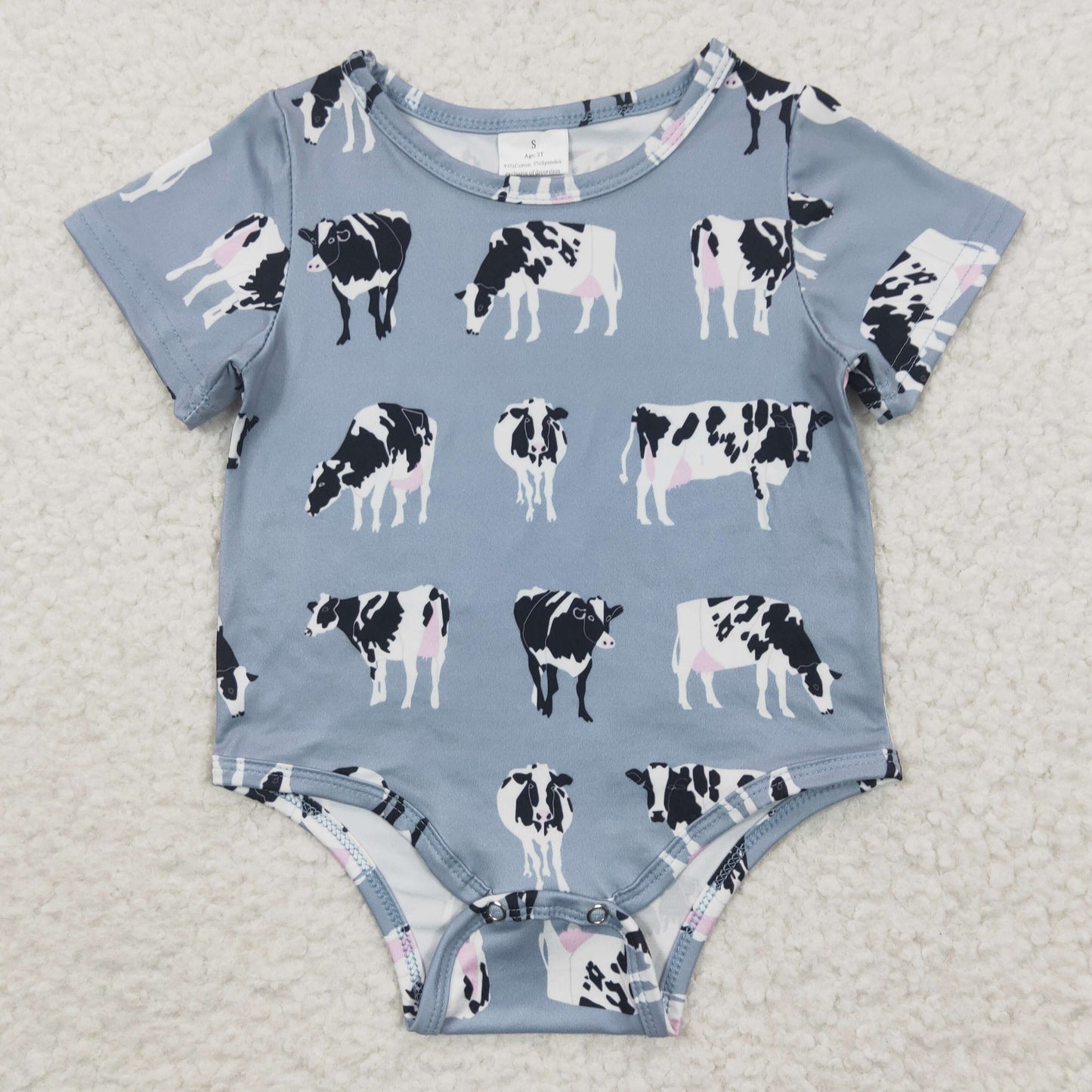 SR0297 Cow Gray Blue Short Sleeve Bodysuit