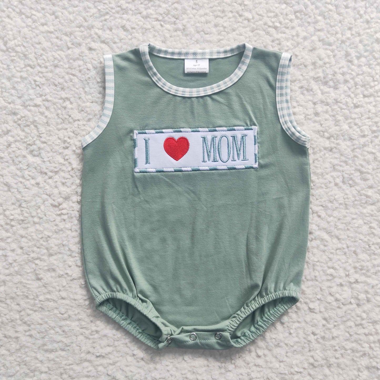 SR0238 Boys Embroidered I LOVE MOM Sleeveless Jumpsuit