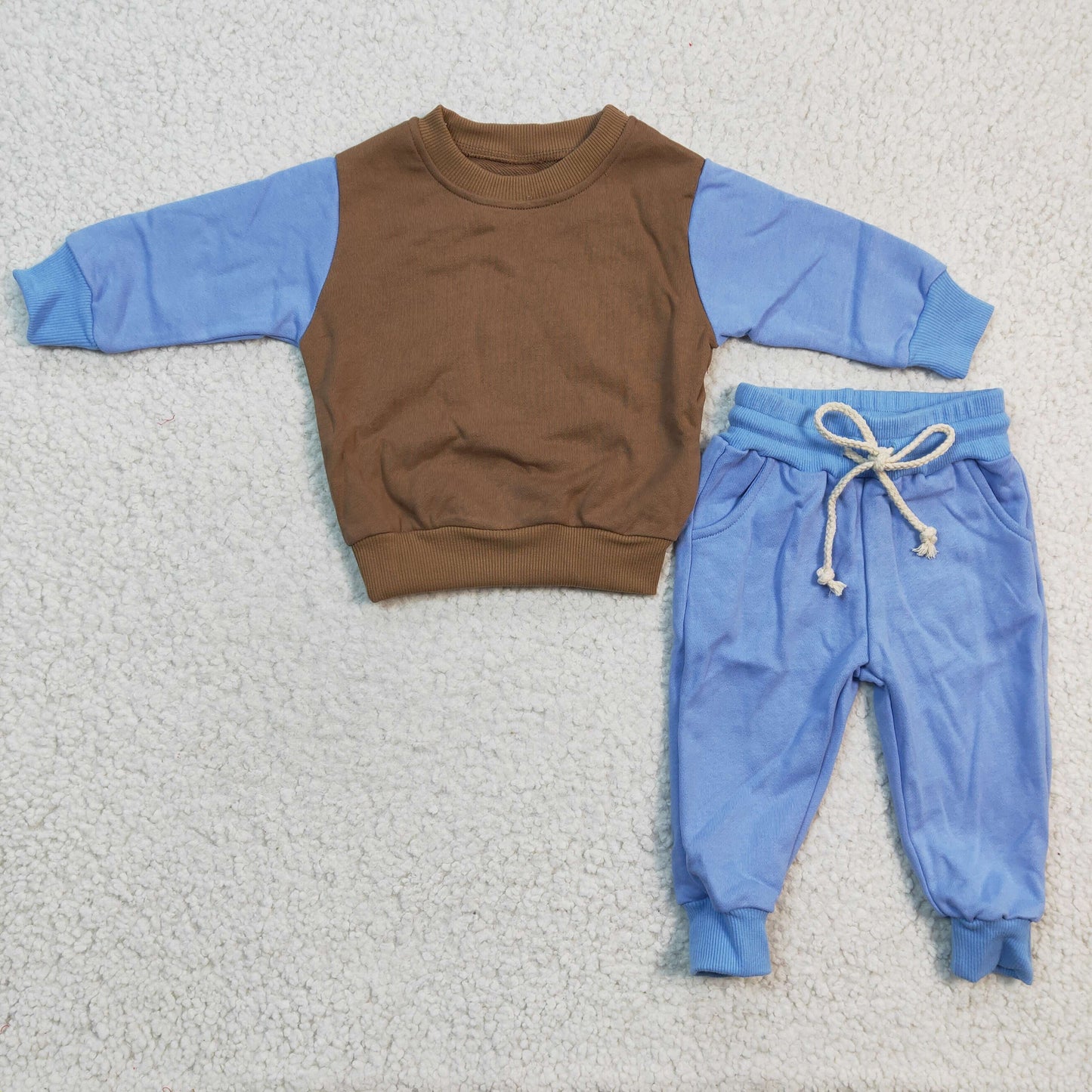 BLP0168 Boys Brown Blue Wool Long Sleeve Trousers Suit