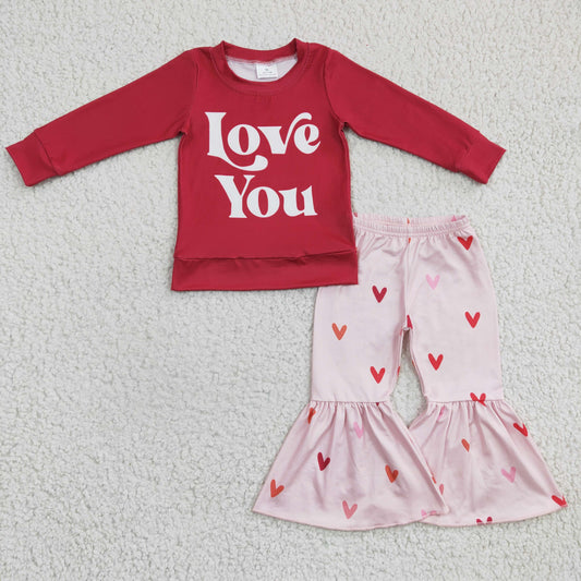 GLP0397 Girls love you heart red long-sleeved trouser suit