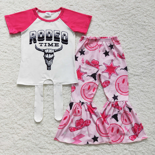 GSPO0250 Kids Clothing Girls Short Sleeve Top And Long Pants Cow Print