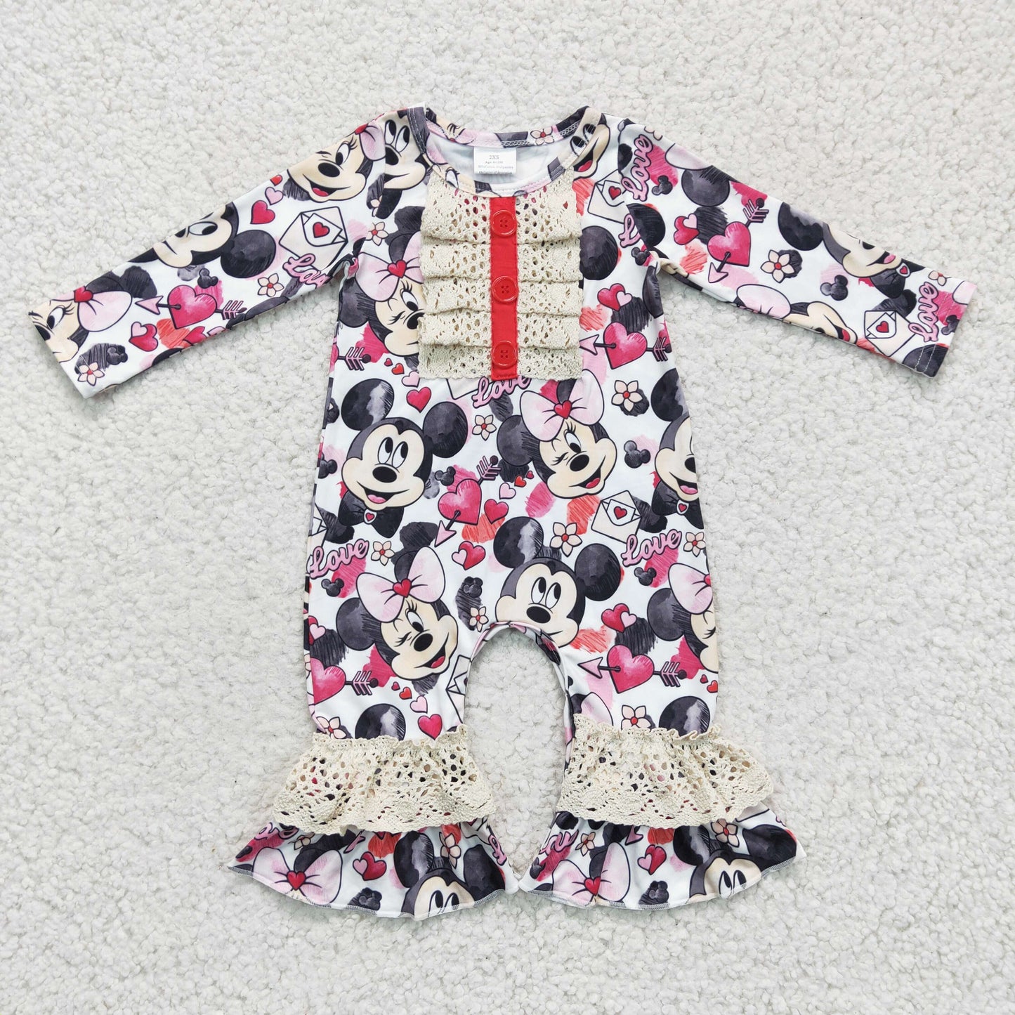 LR0245 baby Valentine's Day romper long sleeve long pants baby girls romper milk silk cartoon print