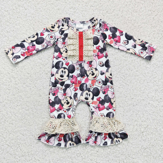 LR0245 baby Valentine's Day romper long sleeve long pants baby girls romper milk silk cartoon print