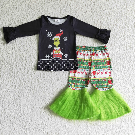 GLP0152  kids clothing girls christmas long sleeve top with long pants cartoon print